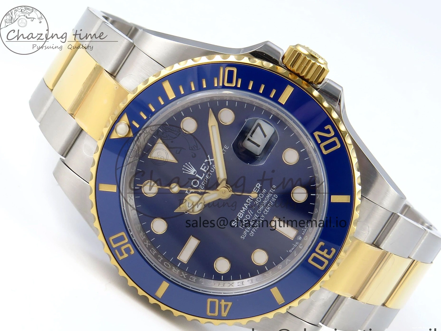 Best AAA Replica Sites Submariner YG Steel Bracelet 374 904L Dial 1:1 on Best Oyster Blue SH SS Edition Seasonal ARF SS YG 126613LB 0115